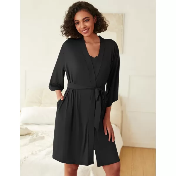imageEkouaer Robes Womens Nightgown and Robe Set 2 Piece Sexy Lace Spaghetti Strap Lightweight Sleepwear with Pockets SXXLBlack