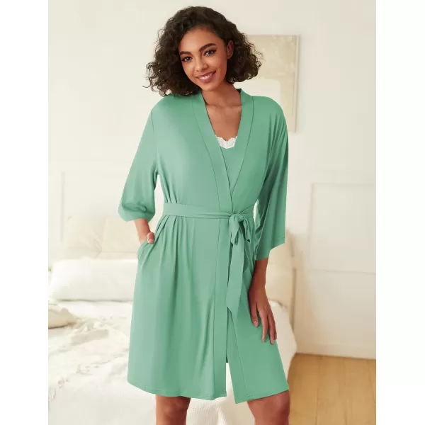 imageEkouaer Robes Womens Nightgown and Robe Set 2 Piece Sexy Lace Spaghetti Strap Lightweight Sleepwear with Pockets SXXLCeladon Green