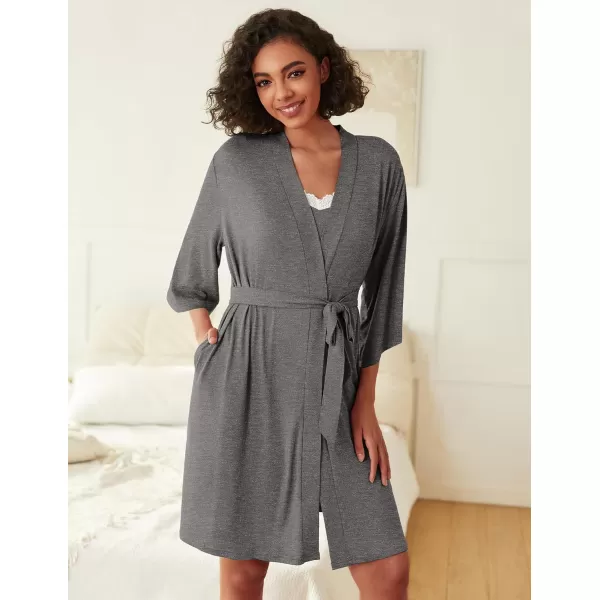 imageEkouaer Robes Womens Nightgown and Robe Set 2 Piece Sexy Lace Spaghetti Strap Lightweight Sleepwear with Pockets SXXLDark Gray