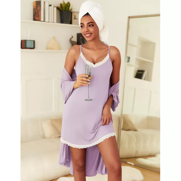 imageEkouaer Robes Womens Nightgown and Robe Set 2 Piece Sexy Lace Spaghetti Strap Lightweight Sleepwear with Pockets SXXLLavender