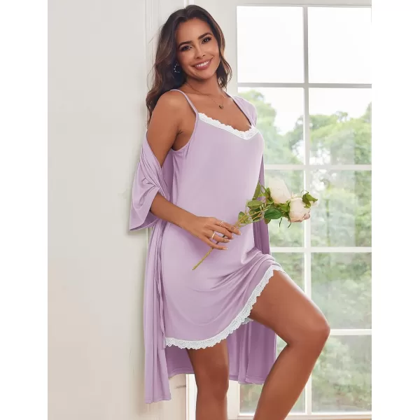 imageEkouaer Robes Womens Nightgown and Robe Set 2 Piece Sexy Lace Spaghetti Strap Lightweight Sleepwear with Pockets SXXLLavender