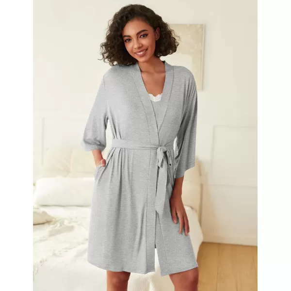 imageEkouaer Robes Womens Nightgown and Robe Set 2 Piece Sexy Lace Spaghetti Strap Lightweight Sleepwear with Pockets SXXLLight Gray