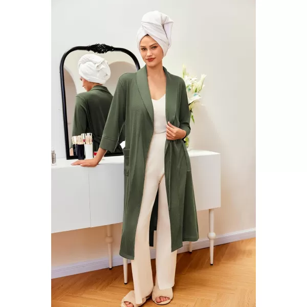 imageEkouaer Robes for Women Long Waffle Knit Bathrobe Lightweight Kimono Robe Soft Shawl Collar Spa Robes with Pockets SXXLArmy GreenSmall Waffle