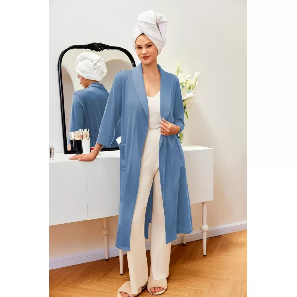 imageEkouaer Robes for Women Long Waffle Knit Bathrobe Lightweight Kimono Robe Soft Shawl Collar Spa Robes with Pockets SXXLBlueSmall Waffle