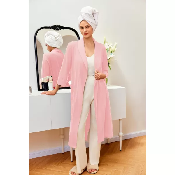 imageEkouaer Robes for Women Long Waffle Knit Bathrobe Lightweight Kimono Robe Soft Shawl Collar Spa Robes with Pockets SXXLLight PinkSmall Waffle