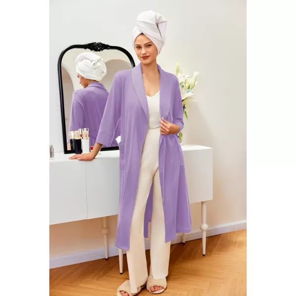 imageEkouaer Robes for Women Long Waffle Knit Bathrobe Lightweight Kimono Robe Soft Shawl Collar Spa Robes with Pockets SXXLLight PurpleSmall Waffle