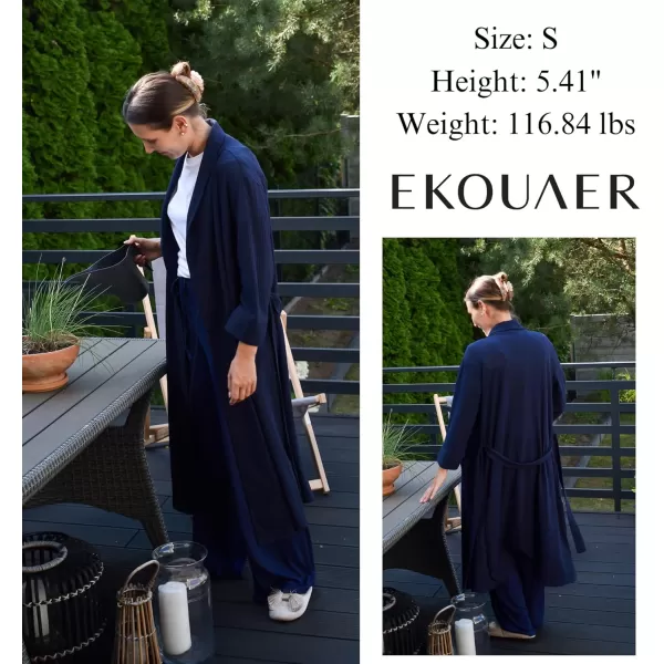 imageEkouaer Robes for Women Long Waffle Knit Bathrobe Lightweight Kimono Robe Soft Shawl Collar Spa Robes with Pockets SXXLNavy BlueBig Waffle