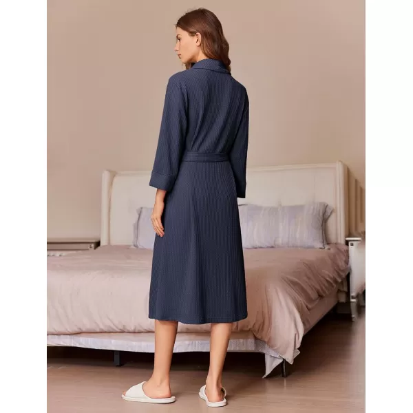 imageEkouaer Robes for Women Long Waffle Knit Bathrobe Lightweight Kimono Robe Soft Shawl Collar Spa Robes with Pockets SXXLNavy BlueBig Waffle