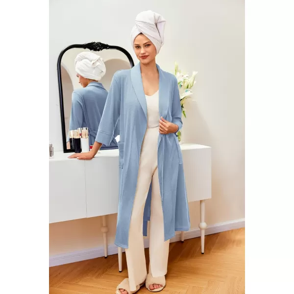 imageEkouaer Robes for Women Long Waffle Knit Bathrobe Lightweight Kimono Robe Soft Shawl Collar Spa Robes with Pockets SXXLSky BlueSmall Waffle