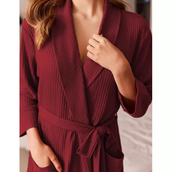 imageEkouaer Robes for Women Long Waffle Knit Bathrobe Lightweight Kimono Robe Soft Shawl Collar Spa Robes with Pockets SXXLWine RedBig Waffle