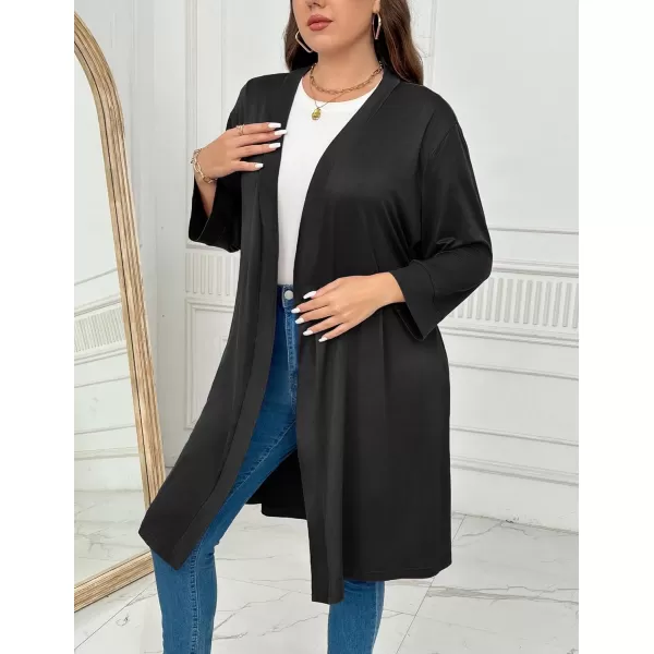 imageEkouaer Women Plus Size Robe Knee Length Lightweight Bathrobe Short Kimono Robes with Pockets Maternity Robe 1X5XBlack