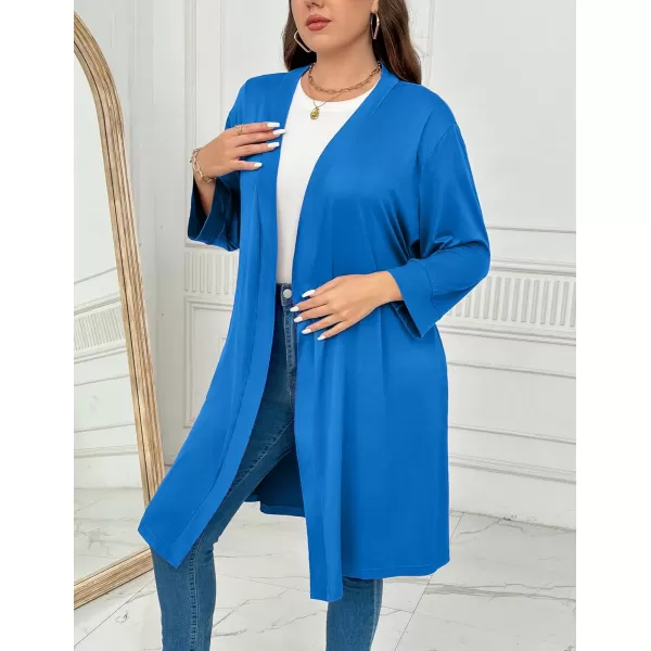 imageEkouaer Women Plus Size Robe Knee Length Lightweight Bathrobe Short Kimono Robes with Pockets Maternity Robe 1X5XBlue