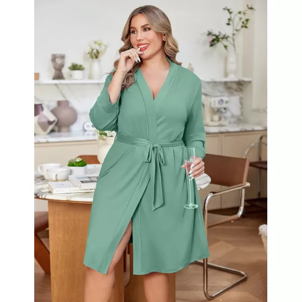 imageEkouaer Women Plus Size Robe Knee Length Lightweight Bathrobe Short Kimono Robes with Pockets Maternity Robe 1X5XCeladon Green