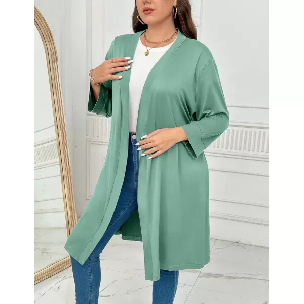 imageEkouaer Women Plus Size Robe Knee Length Lightweight Bathrobe Short Kimono Robes with Pockets Maternity Robe 1X5XCeladon Green