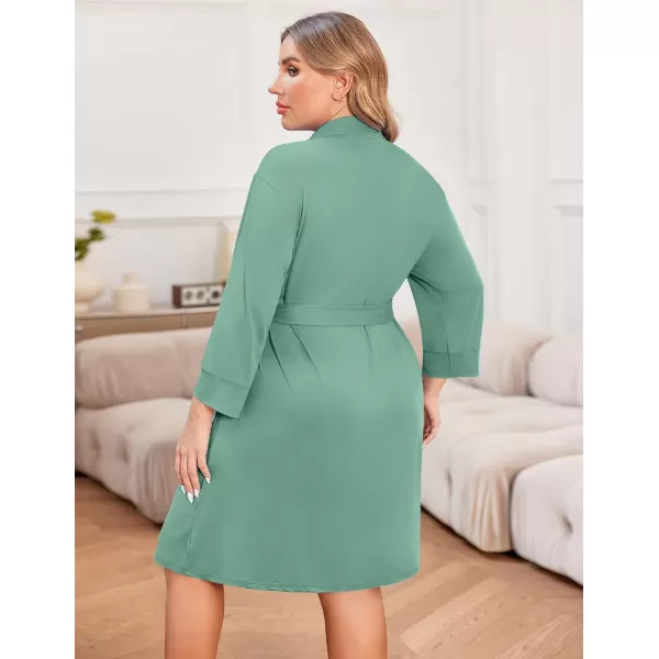 imageEkouaer Women Plus Size Robe Knee Length Lightweight Bathrobe Short Kimono Robes with Pockets Maternity Robe 1X5XCeladon Green