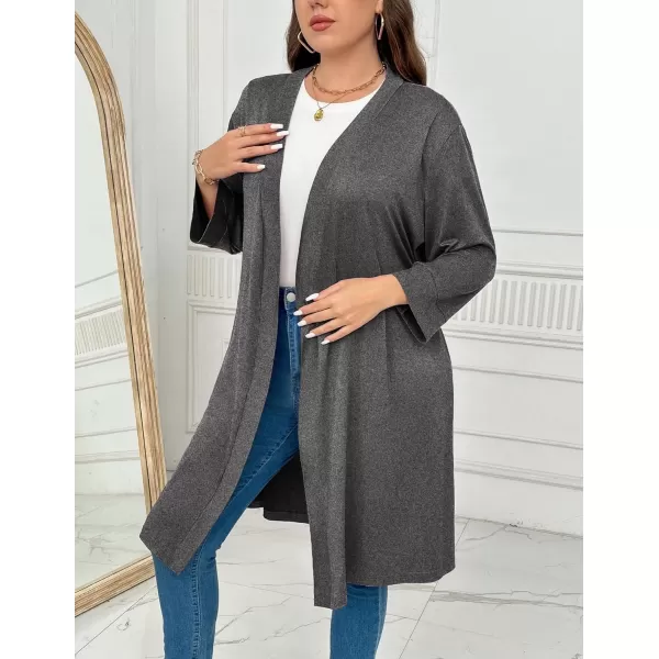 imageEkouaer Women Plus Size Robe Knee Length Lightweight Bathrobe Short Kimono Robes with Pockets Maternity Robe 1X5XDark Grey