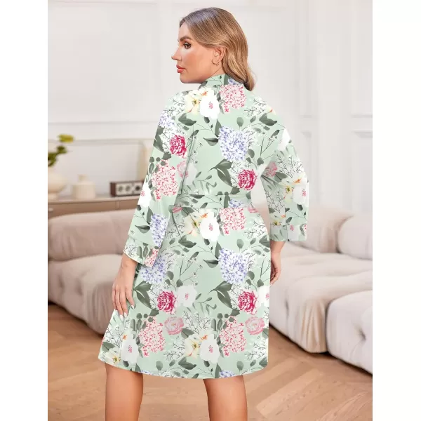 imageEkouaer Women Plus Size Robe Knee Length Lightweight Bathrobe Short Kimono Robes with Pockets Maternity Robe 1X5XGreen Flower