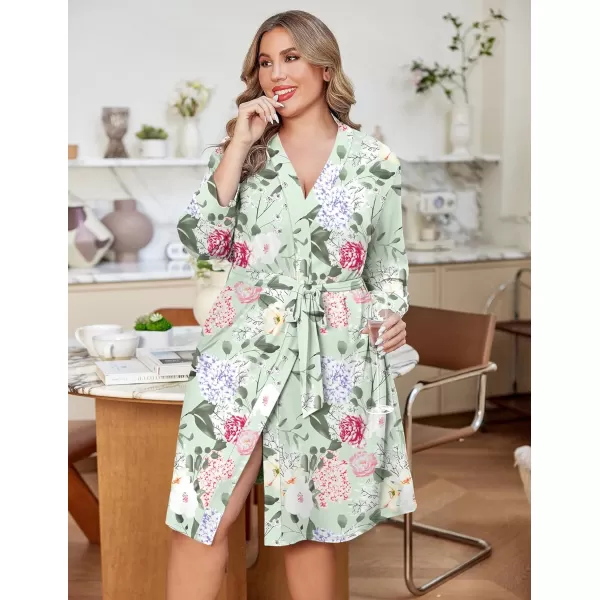 imageEkouaer Women Plus Size Robe Knee Length Lightweight Bathrobe Short Kimono Robes with Pockets Maternity Robe 1X5XGreen Flower