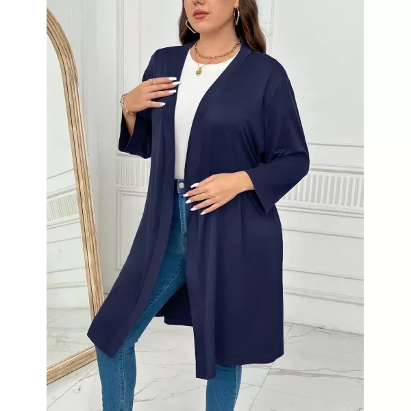 imageEkouaer Women Plus Size Robe Knee Length Lightweight Bathrobe Short Kimono Robes with Pockets Maternity Robe 1X5XNavy