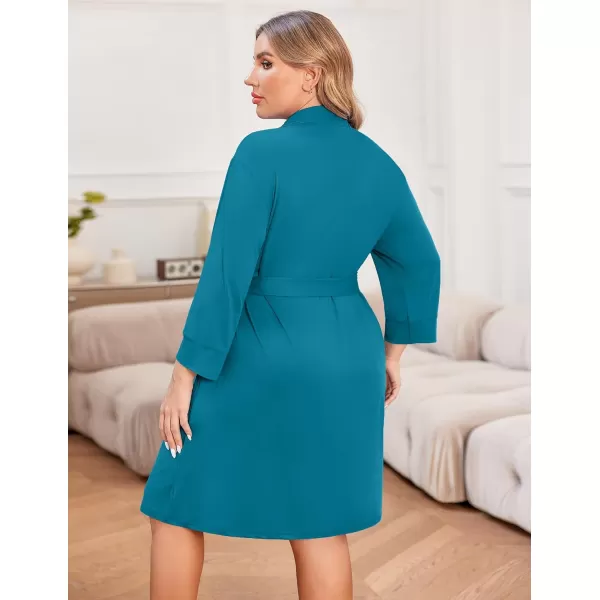 imageEkouaer Women Plus Size Robe Knee Length Lightweight Bathrobe Short Kimono Robes with Pockets Maternity Robe 1X5XPeacock Blue