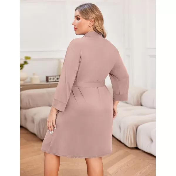 imageEkouaer Women Plus Size Robe Knee Length Lightweight Bathrobe Short Kimono Robes with Pockets Maternity Robe 1X5XPink