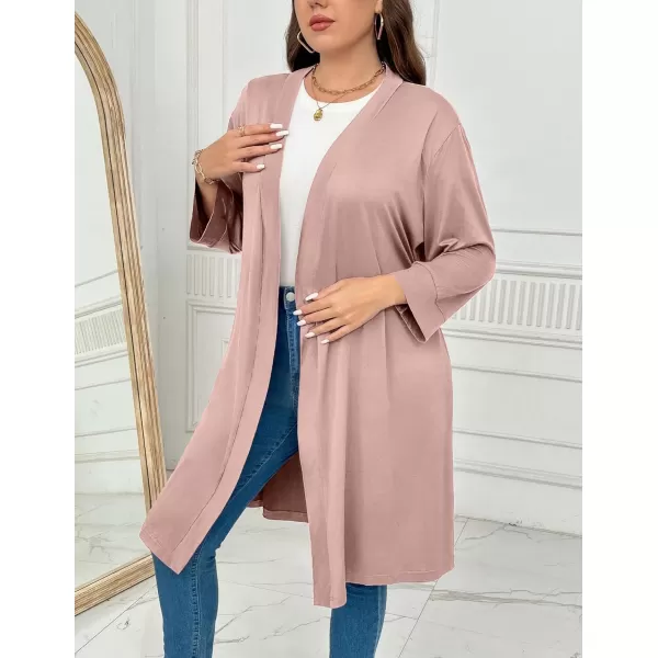 imageEkouaer Women Plus Size Robe Knee Length Lightweight Bathrobe Short Kimono Robes with Pockets Maternity Robe 1X5XPink