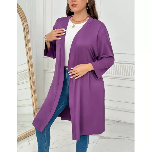 imageEkouaer Women Plus Size Robe Knee Length Lightweight Bathrobe Short Kimono Robes with Pockets Maternity Robe 1X5XPurple