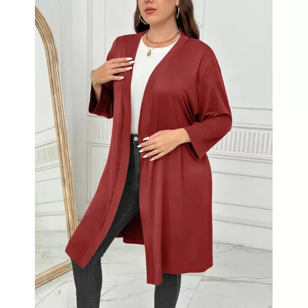 imageEkouaer Women Plus Size Robe Knee Length Lightweight Bathrobe Short Kimono Robes with Pockets Maternity Robe 1X5XRed