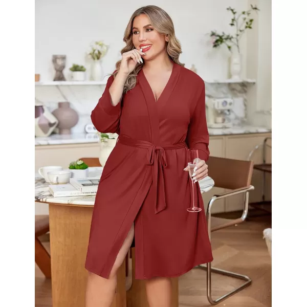imageEkouaer Women Plus Size Robe Knee Length Lightweight Bathrobe Short Kimono Robes with Pockets Maternity Robe 1X5XRed
