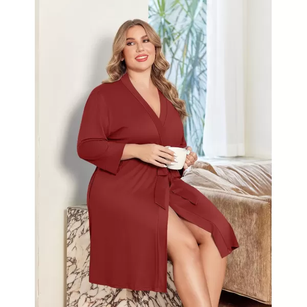 imageEkouaer Women Plus Size Robe Knee Length Lightweight Bathrobe Short Kimono Robes with Pockets Maternity Robe 1X5XRed