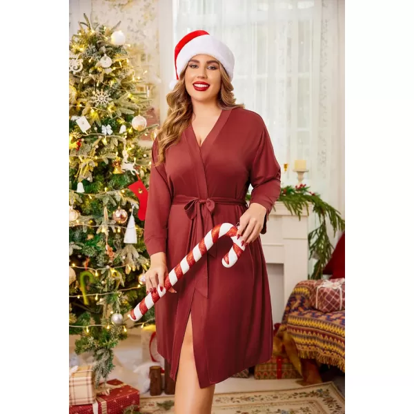 imageEkouaer Women Plus Size Robe Knee Length Lightweight Bathrobe Short Kimono Robes with Pockets Maternity Robe 1X5XRed