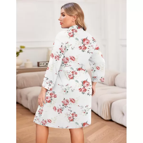 imageEkouaer Women Plus Size Robe Knee Length Lightweight Bathrobe Short Kimono Robes with Pockets Maternity Robe 1X5XWhite Floral