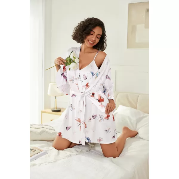 imageEkouaer Womens Silk Robe Set Vneck 2 Piece Bridal Party Robes and Satin Bathrobe Set with PocketsHot Pink Leopard