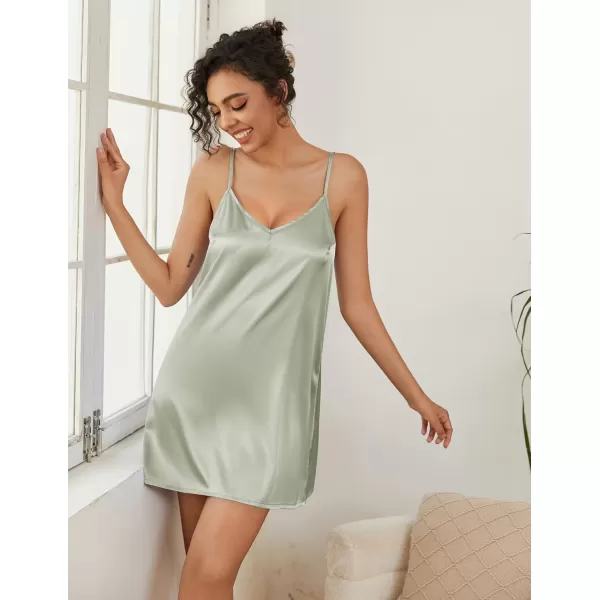 imageEkouaer Womens Silk Robe Set Vneck 2 Piece Bridal Party Robes and Satin Bathrobe Set with PocketsLight Green