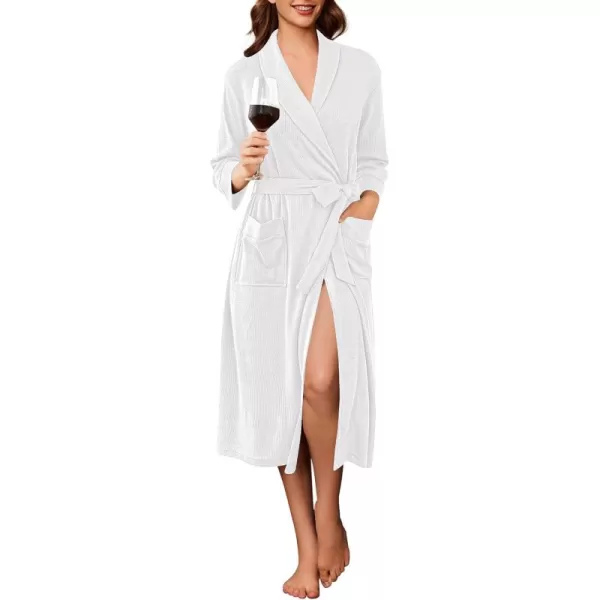 imageEkouaer Robes for Women Long Waffle Knit Bathrobe Lightweight Kimono Robe Soft Shawl Collar Spa Robes with Pockets SXXLWhiteSmall Waffle