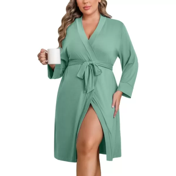 imageEkouaer Women Plus Size Robe Knee Length Lightweight Bathrobe Short Kimono Robes with Pockets Maternity Robe 1X5XCeladon Green