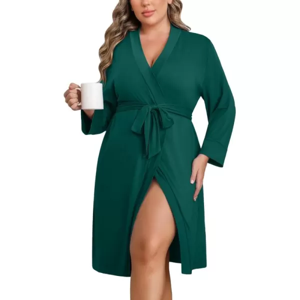 imageEkouaer Women Plus Size Robe Knee Length Lightweight Bathrobe Short Kimono Robes with Pockets Maternity Robe 1X5XDark Green