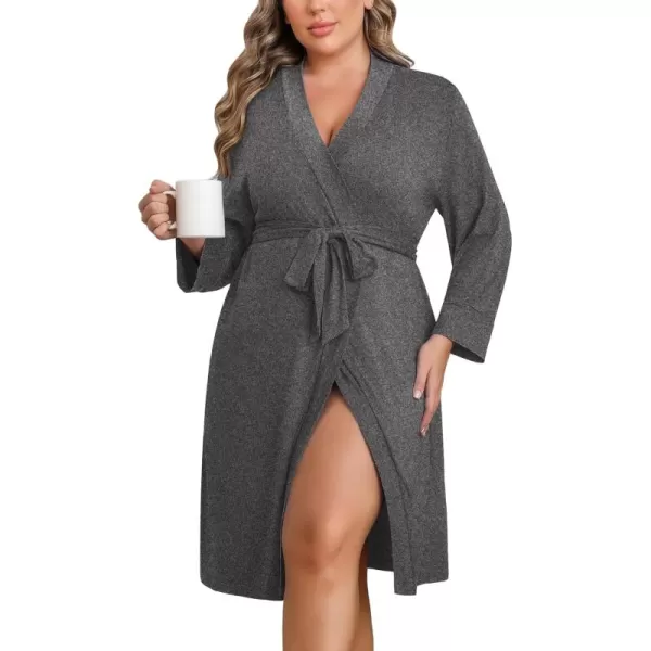 imageEkouaer Women Plus Size Robe Knee Length Lightweight Bathrobe Short Kimono Robes with Pockets Maternity Robe 1X5XDark Grey