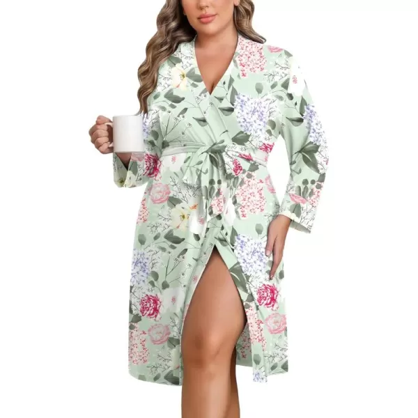 imageEkouaer Women Plus Size Robe Knee Length Lightweight Bathrobe Short Kimono Robes with Pockets Maternity Robe 1X5XGreen Flower