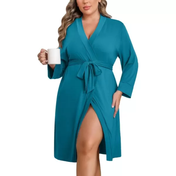 imageEkouaer Women Plus Size Robe Knee Length Lightweight Bathrobe Short Kimono Robes with Pockets Maternity Robe 1X5XPeacock Blue