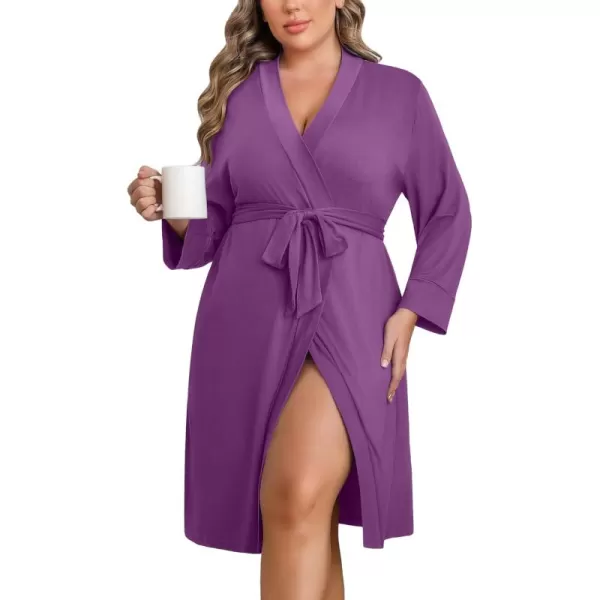 imageEkouaer Women Plus Size Robe Knee Length Lightweight Bathrobe Short Kimono Robes with Pockets Maternity Robe 1X5XPurple