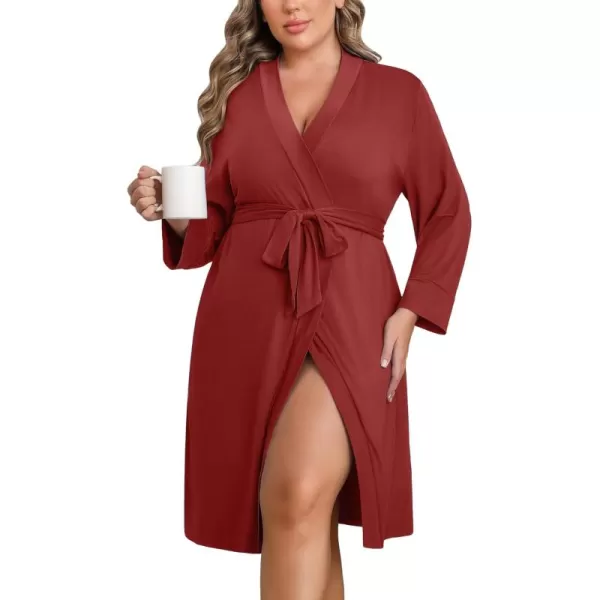 imageEkouaer Women Plus Size Robe Knee Length Lightweight Bathrobe Short Kimono Robes with Pockets Maternity Robe 1X5XRed