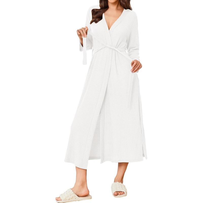 imageEkouaer Womens Robe Long Waffle Knit Bathrobe Lightweight Soft Kimono Robes Loungewear SXXLWhite