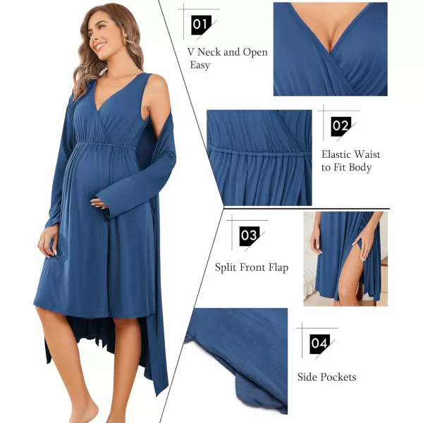 imageEkouaer Maternity Nursing Gown and Robe Set Labor Delivery Nursing Nightgowns for Breastfeeding Pregnancy ClothesBlue
