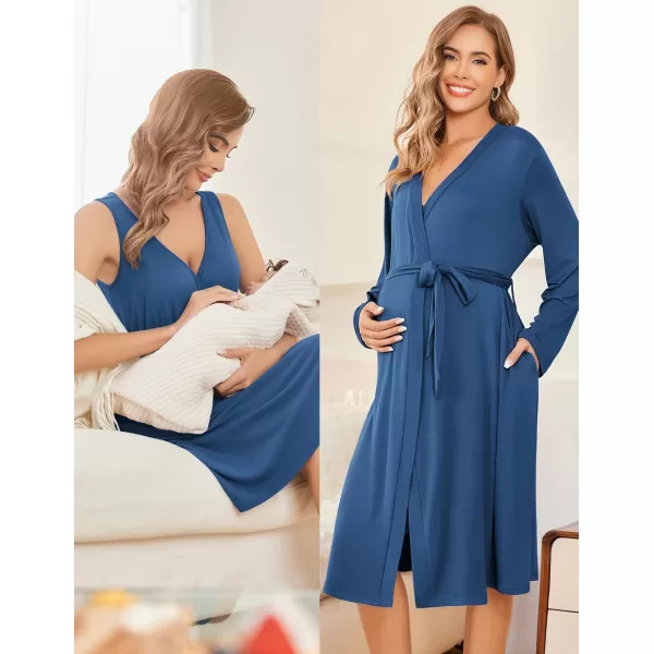 imageEkouaer Maternity Nursing Gown and Robe Set Labor Delivery Nursing Nightgowns for Breastfeeding Pregnancy ClothesBlue