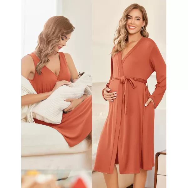 imageEkouaer Maternity Nursing Gown and Robe Set Labor Delivery Nursing Nightgowns for Breastfeeding Pregnancy ClothesBrick Red