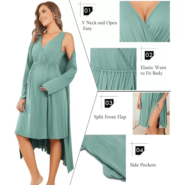 imageEkouaer Maternity Nursing Gown and Robe Set Labor Delivery Nursing Nightgowns for Breastfeeding Pregnancy ClothesCeladon Green