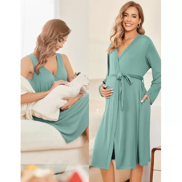 imageEkouaer Maternity Nursing Gown and Robe Set Labor Delivery Nursing Nightgowns for Breastfeeding Pregnancy ClothesCeladon Green