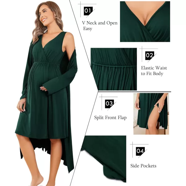 imageEkouaer Maternity Nursing Gown and Robe Set Labor Delivery Nursing Nightgowns for Breastfeeding Pregnancy ClothesDark Green