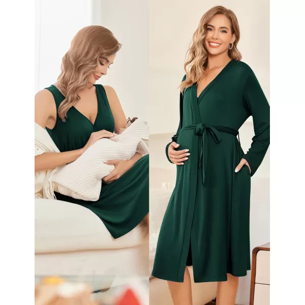 imageEkouaer Maternity Nursing Gown and Robe Set Labor Delivery Nursing Nightgowns for Breastfeeding Pregnancy ClothesDark Green